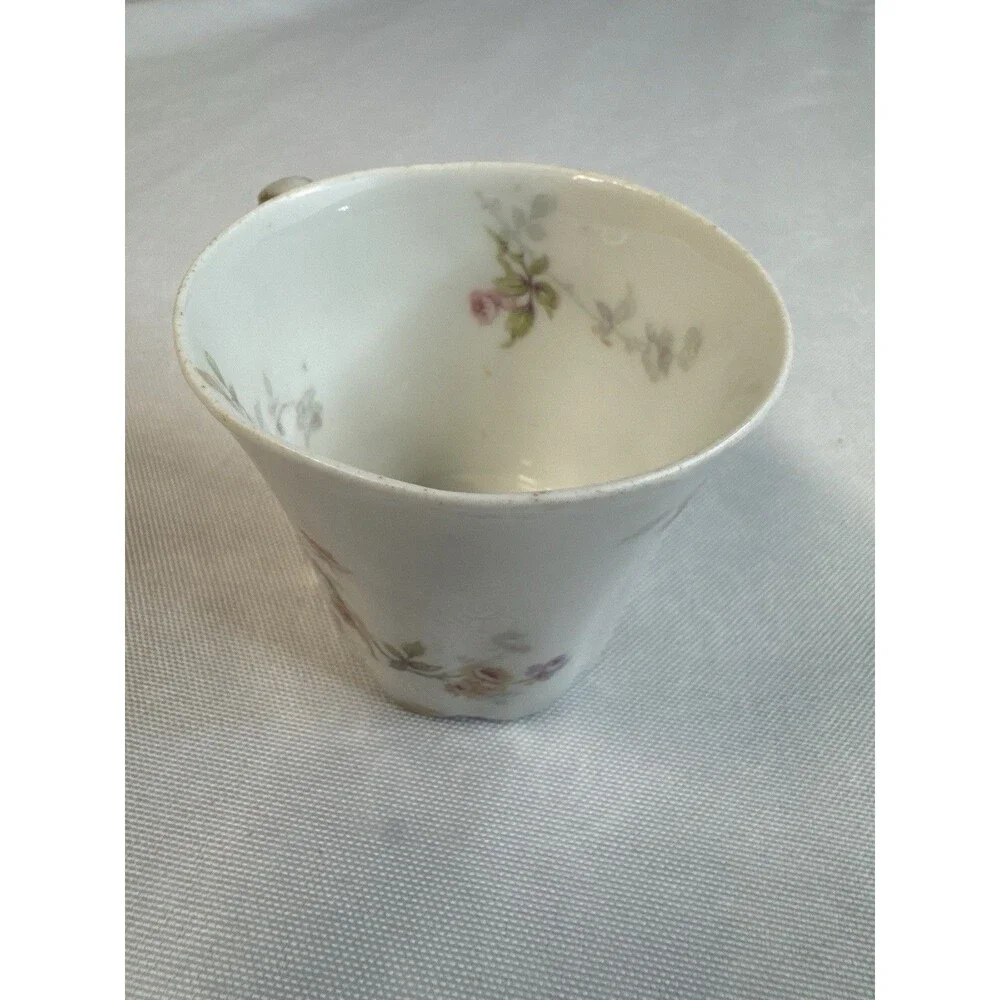 Antique Theodore Haviland Limoges France Fluted Porcelain Cup Pink Rose Garland